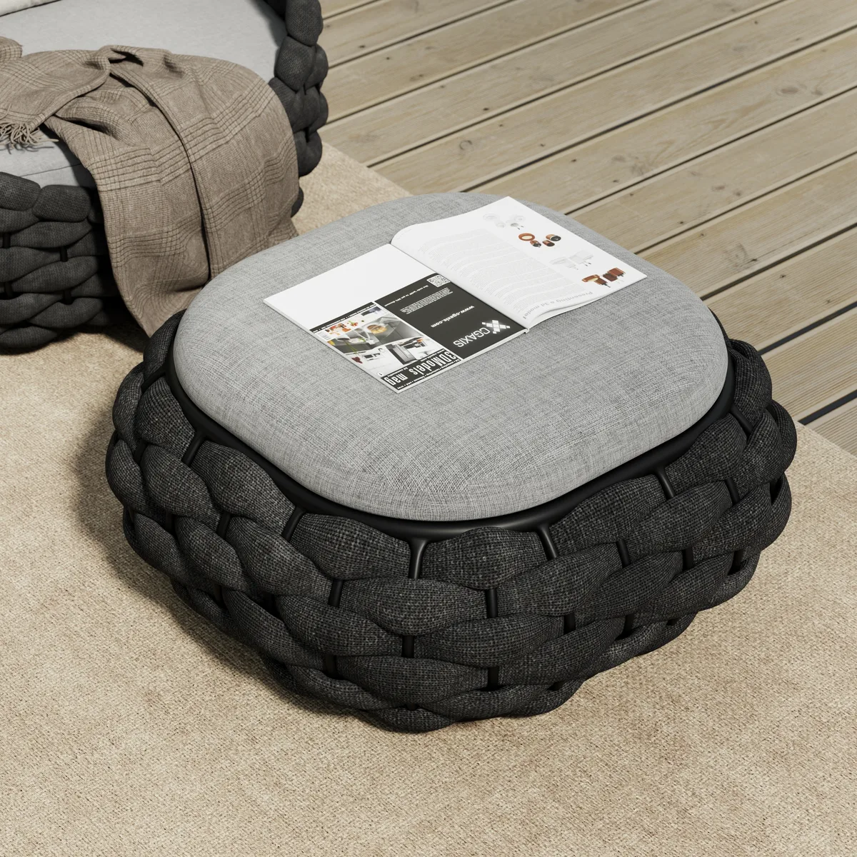 Cocaro Outdoor Storage Ottoman with Woven Rope in Light — image 2