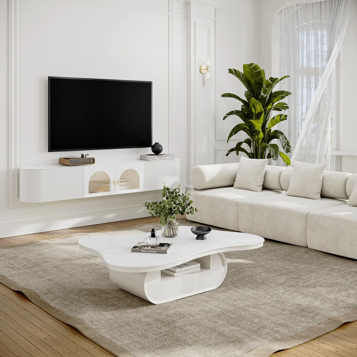 Cloud Coffee Table Wood Irregular Sintered Stone Top — image 14
