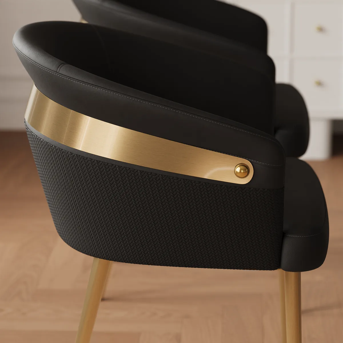 Modern Black PU Leather Dining Chair Curved Back with Gold Legs — image 15