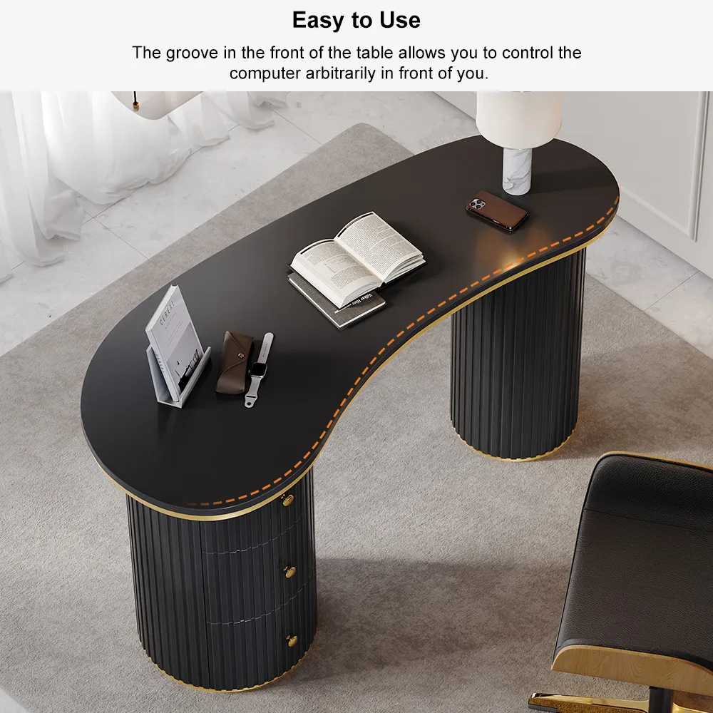 Matte Black Curved Wooden Office Desk & Adjustable Swivel Executive Chair — image 5