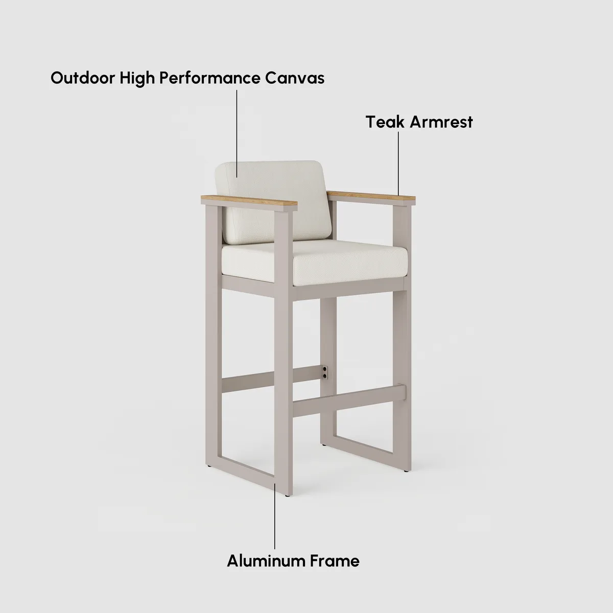 Tevara Outdoor Aluminum Frame & Teak Wood Armrest Bar Stools — image 17