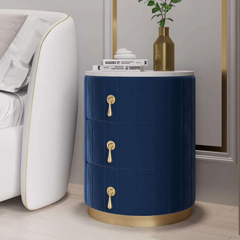 Modern Nightstand Gray Round Nightstand with 3 Drawers Nightstand with Storage — image 2