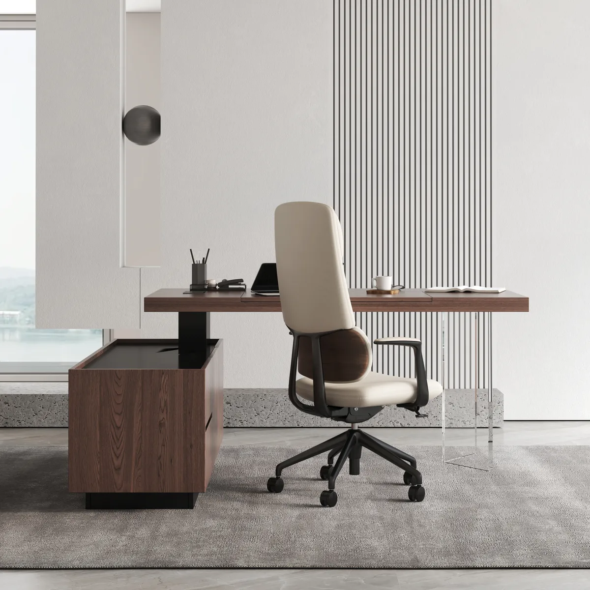Ergonomic Grey Genuine Leather High Back Reclining Swivel Office Desk Chair — image 6