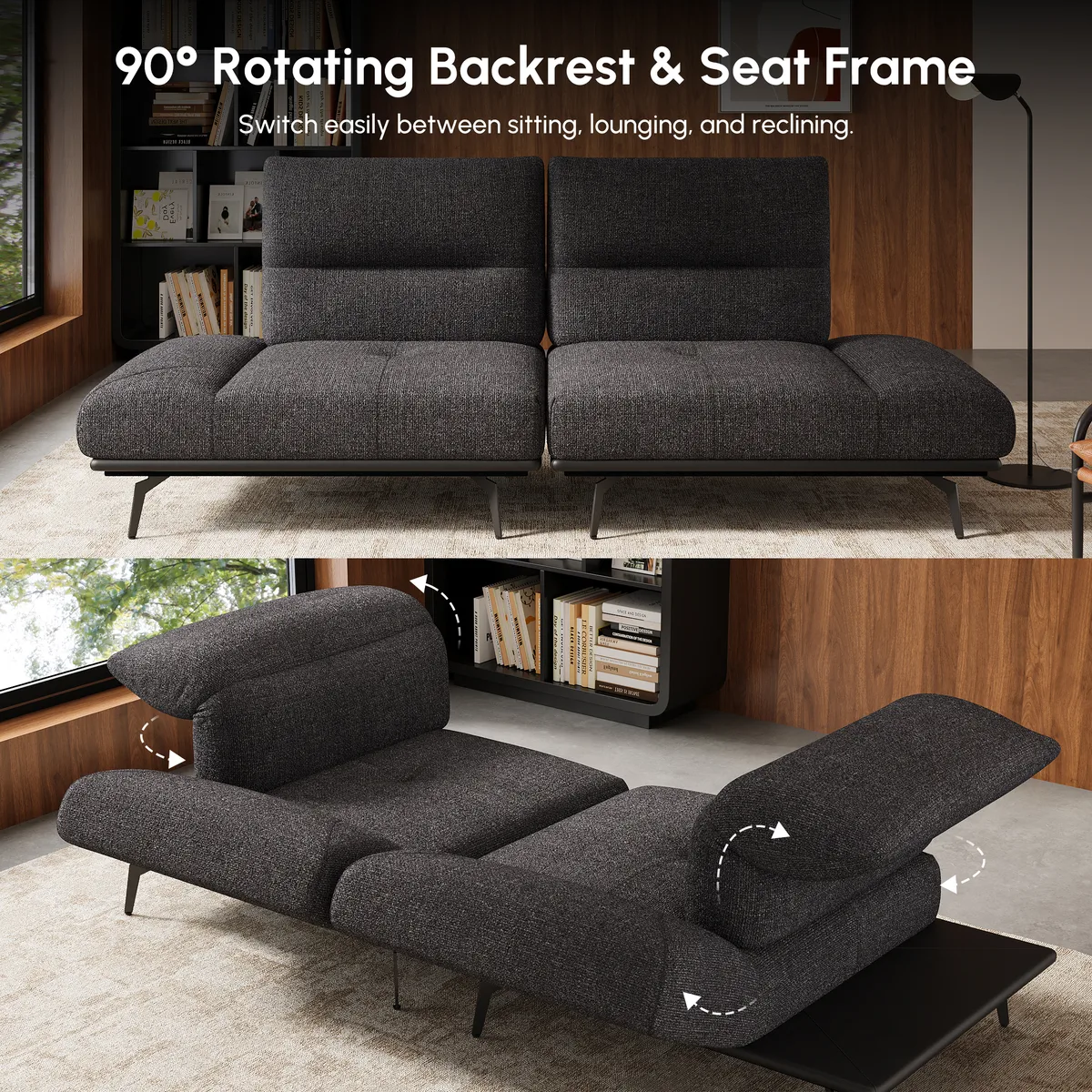 2-Piece Yarn-Dyed Fabric and Faux Leather Reclining Sectional Sofa — image 15