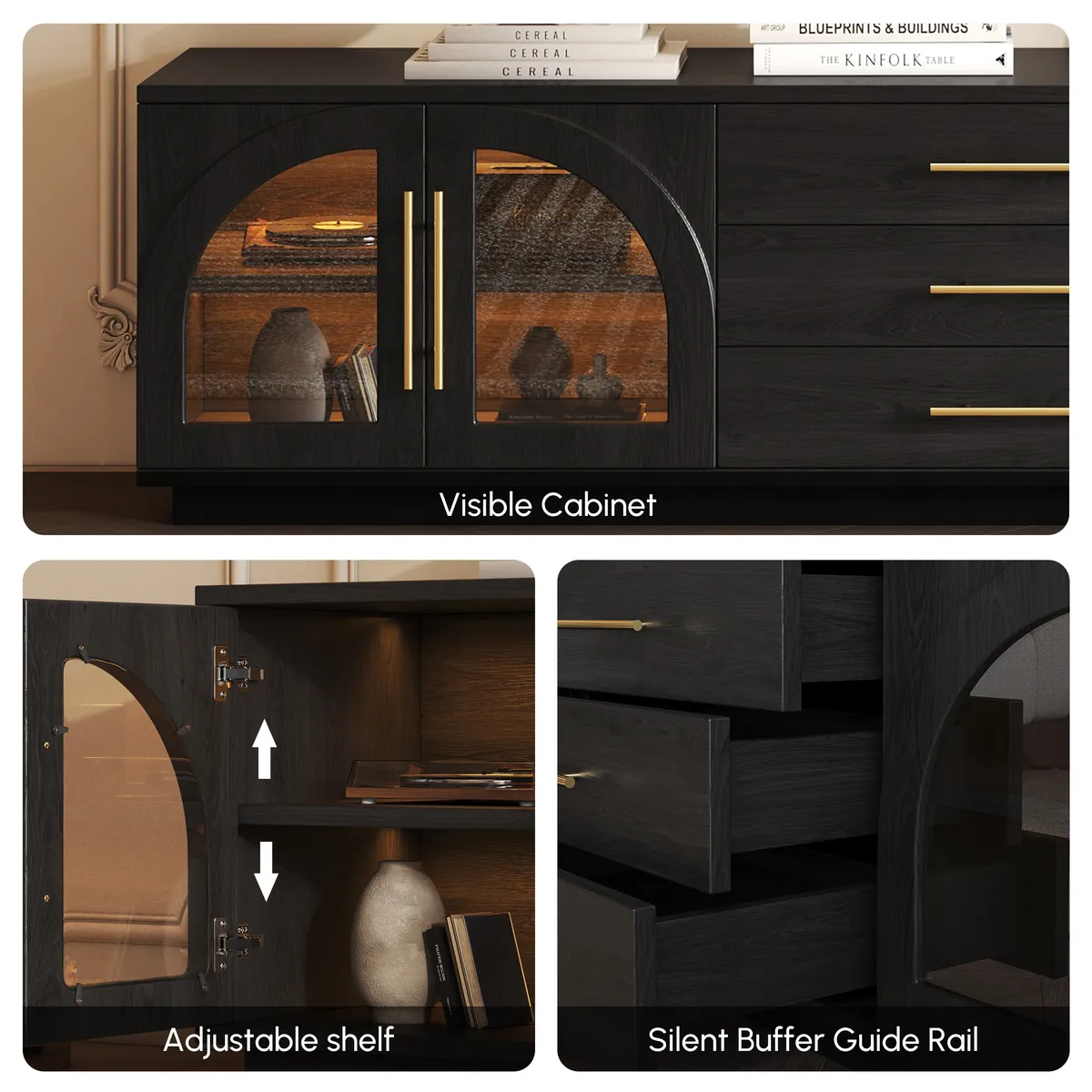 Arune 72" Arched Glass Doors Smoked Brown TV Stand with Storage and LED — image 29