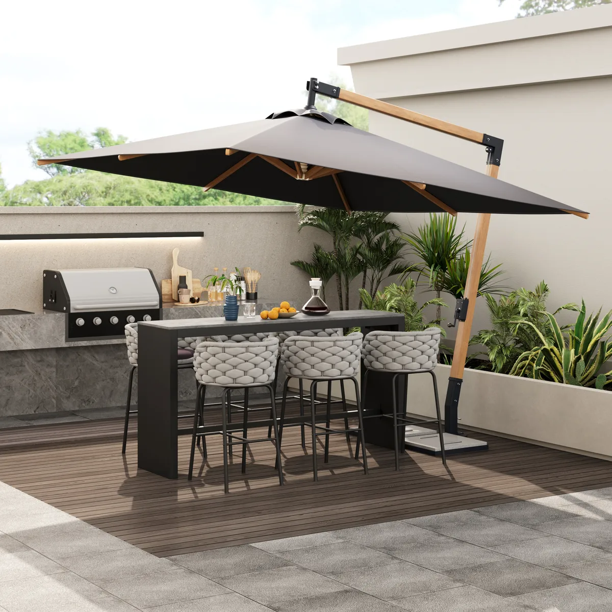 7-Piece Outdoor Sintered Stone & Aluminum Bar Dining Set with 6 Bar Stools — image 14