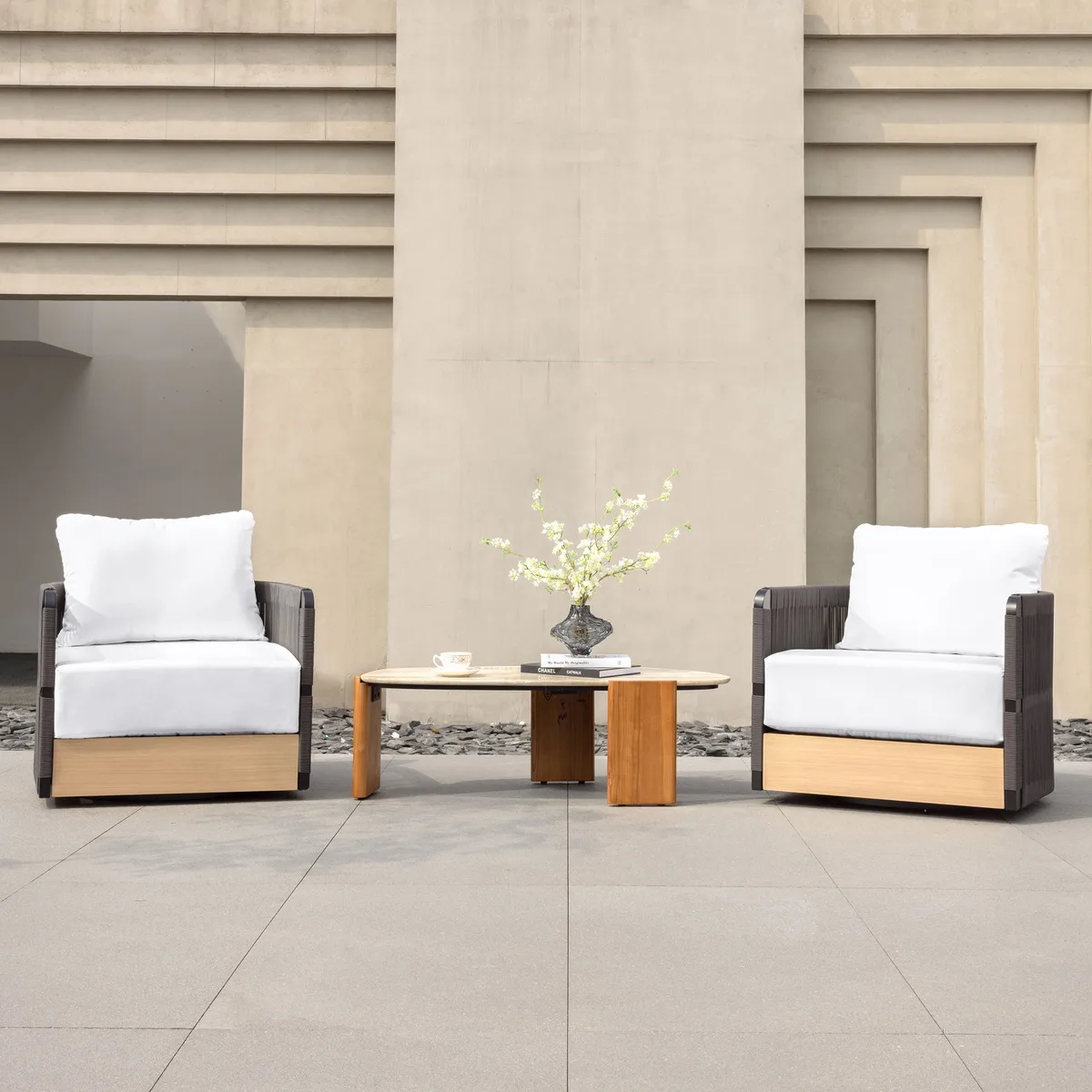 Costra Outdoor Aluminum & Rope Weave Swivel Lounge Chair — image 12