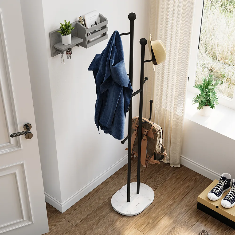 7 Hooks Entryway Freestanding Coat Racks Metal Hall Trees Entryway Furniture in Black (16") — image 4