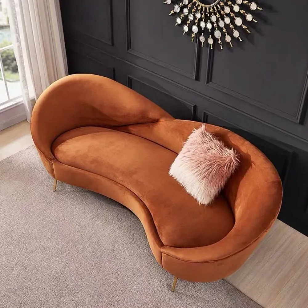 92.9" Modern Orange Velvet Upholstered Large 3-Seater Curved Sofa — image 12