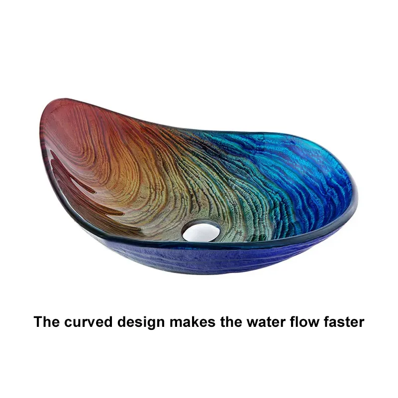Tempered Glass Multicolor Teardrop-Shaped Bathroom Vessel Sink Wash Sink — image 4