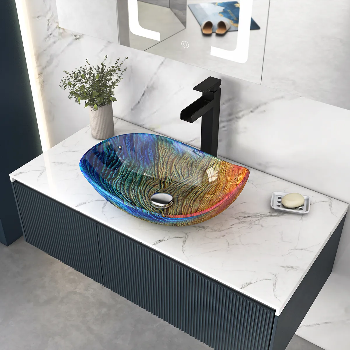 Tempered Glass Multicolor Teardrop-Shaped Bathroom Vessel Sink Wash Sink — image 3