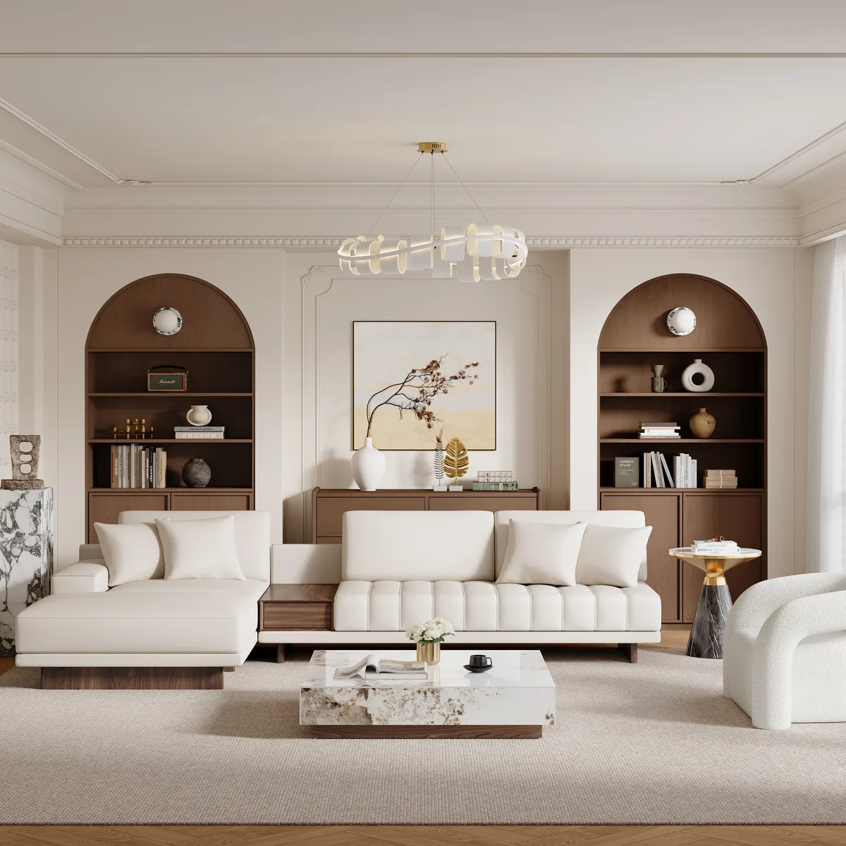 126" L-Shaped Off-White Modular Sectional Sofa with Ottoman for Living Room — image 17