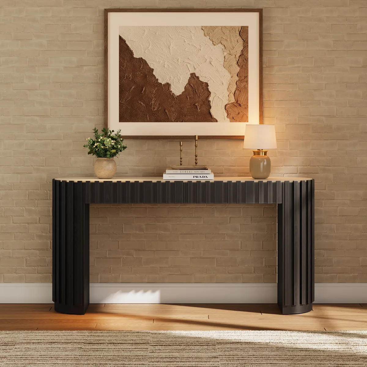 Aura 60" Ash Wood Fluted Black Console Table With Sintered Stone Top — image 2
