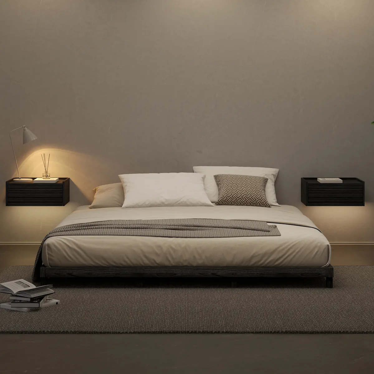 Japanese Style King Low Bed Frame Black Floor Bed — image 5