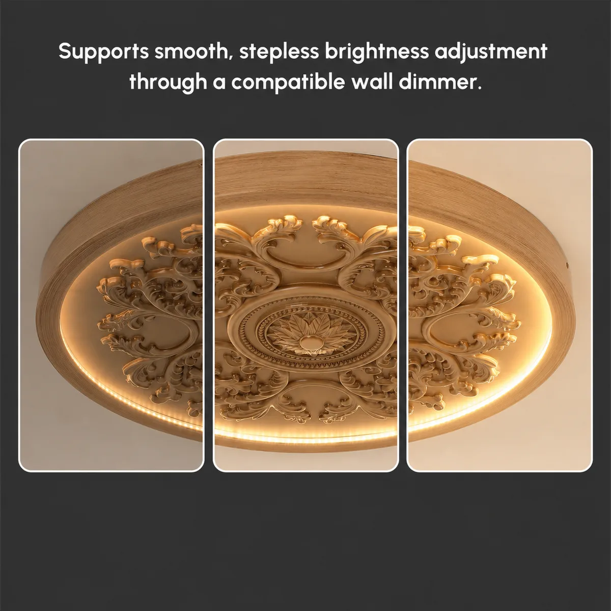 French Elegant White Resin 3D Carved LED Dimmable Flush Mount Ceiling Light — image 14