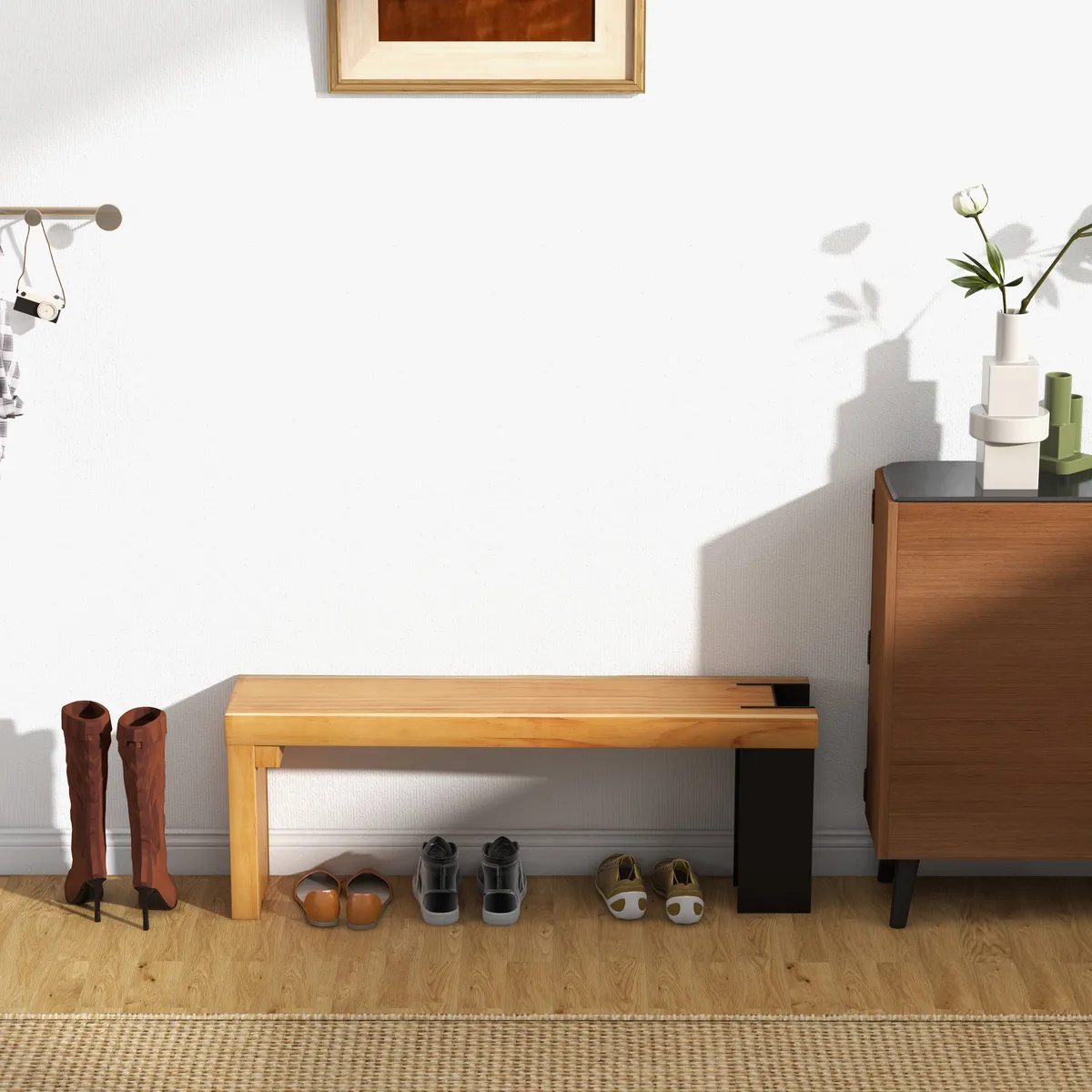 Natural Wood Entryway Bench Modern Bench with Steady Metal Legs (47.2'') — image 5