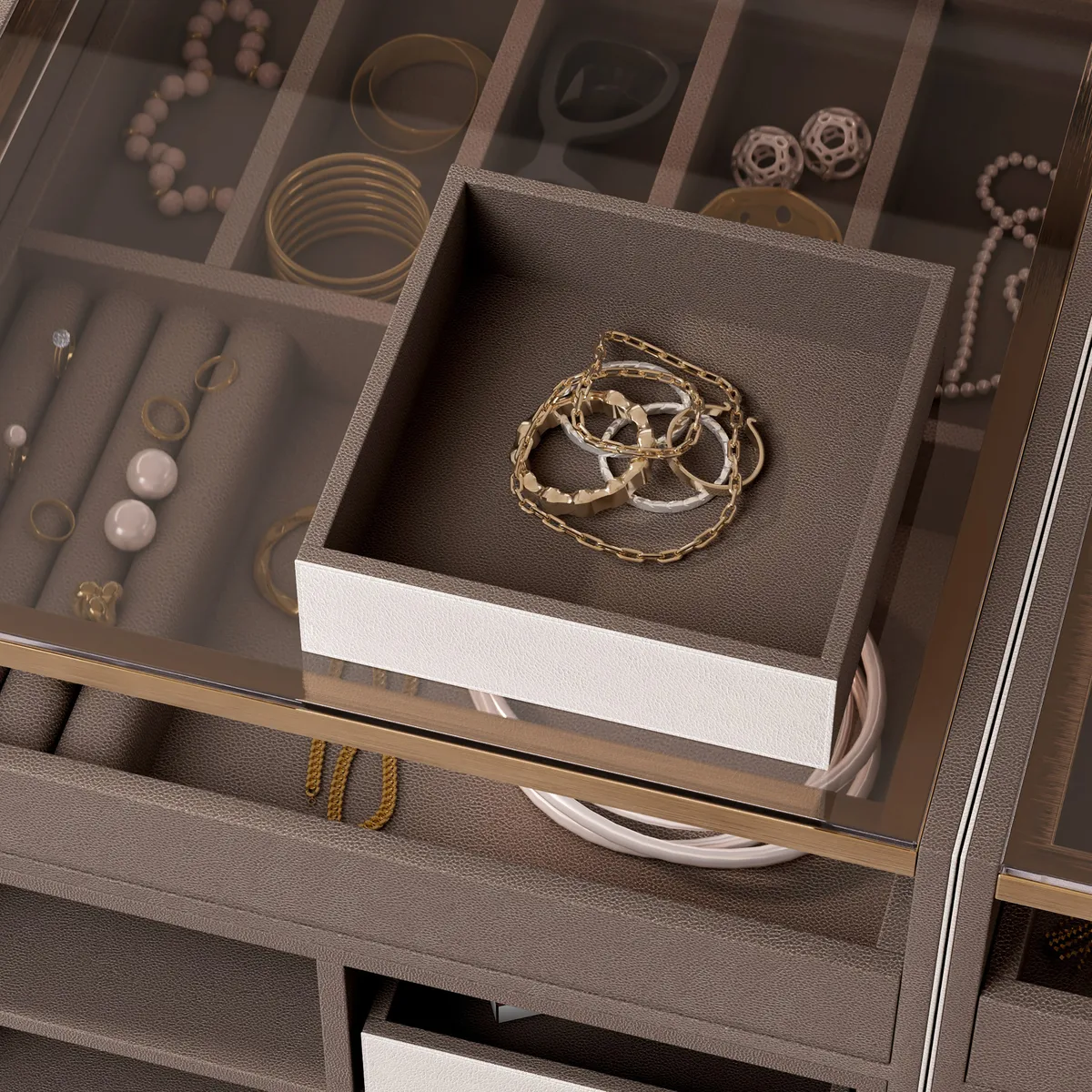 Saddle Leather 7-Dresser Walk-In Closet Island with Light & Jewelry Display — image 9