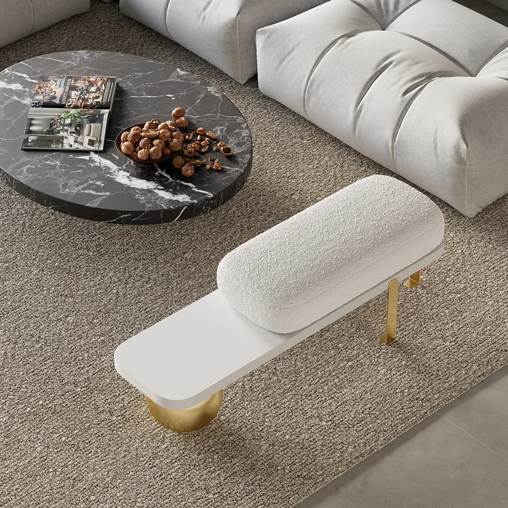 Ball design Entryway Bench Wooden Furniture with Abstract Metal Legsin White & Gold (47.2" Wide) — image 10