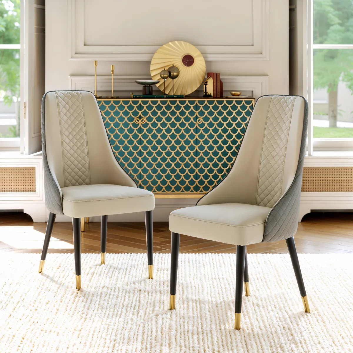 Diamic Black Faux Leather Dining Chairs with Upholstered — image 14