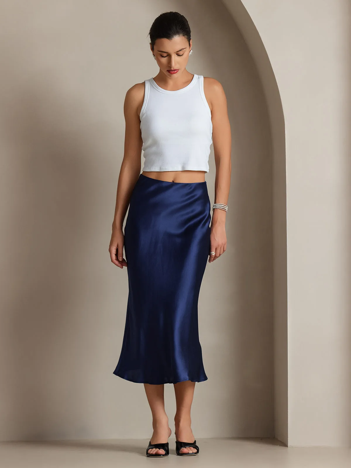 100% Mulberry Silk Stretch Long Straight Skirt — image 5