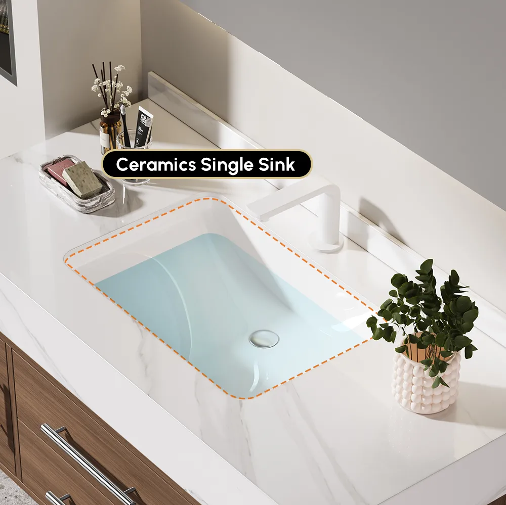 39.3" Walnut Bathroom Vanity & LED Medicine Cabinet Set — image 8