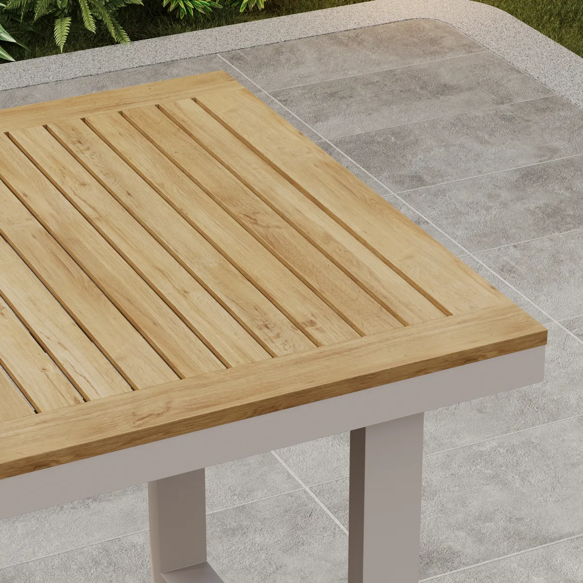 Tevara Outdoor Teak Wood Slat Top & Sand Aluminum Frame Bar Table for Patio — image 18