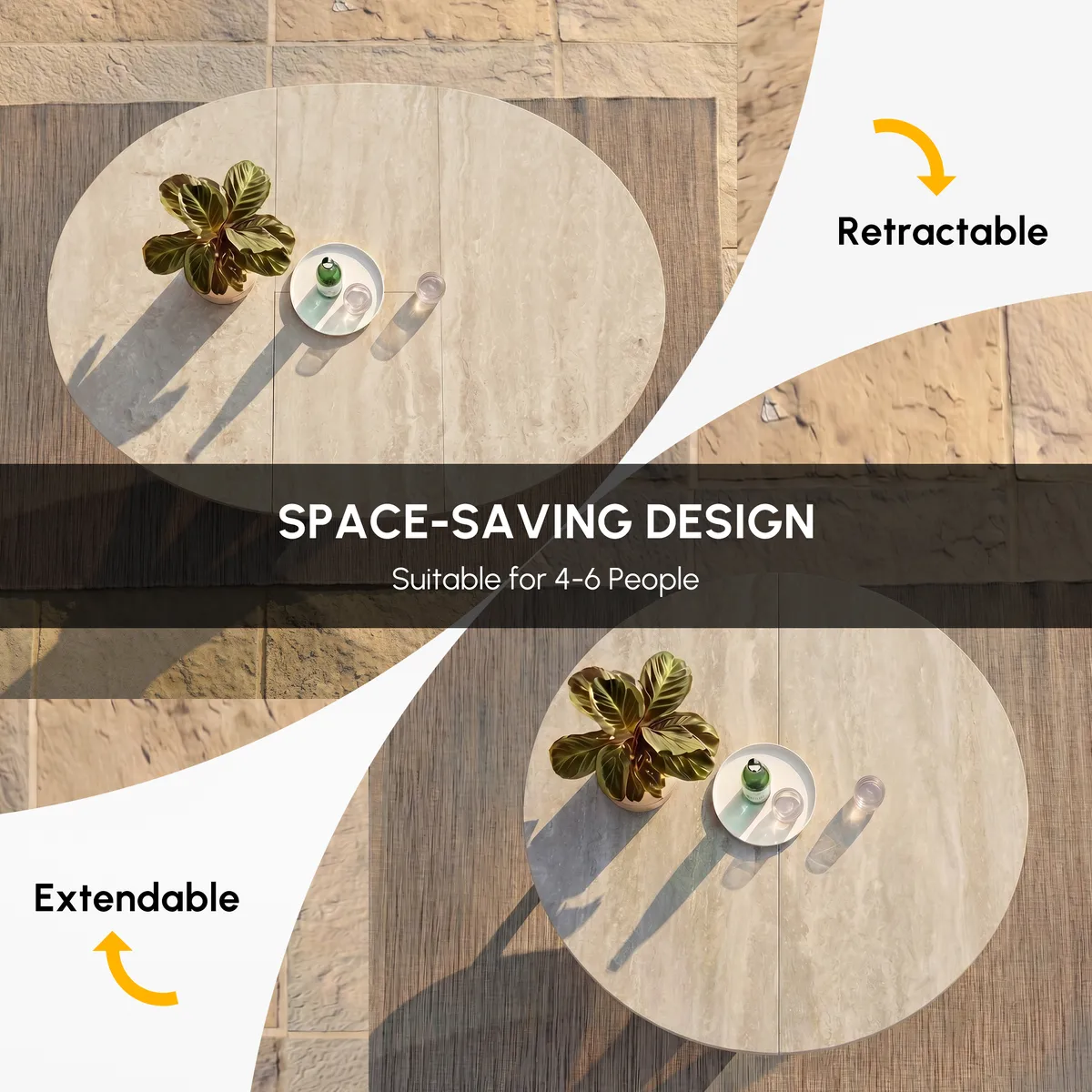 Outdoor 5-Piece Round Sintered Stone Top Extendable Dining Set — image 5