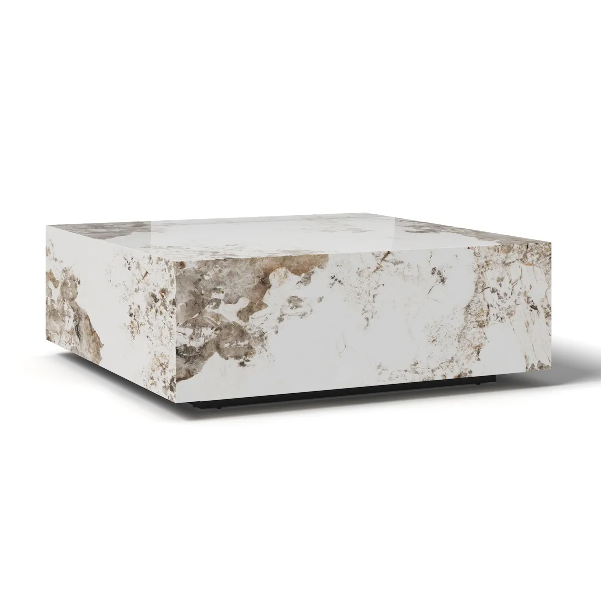 39" Square Sintered Stone Block Coffee Table With Storage Modern Off White Living Room Table — image 7