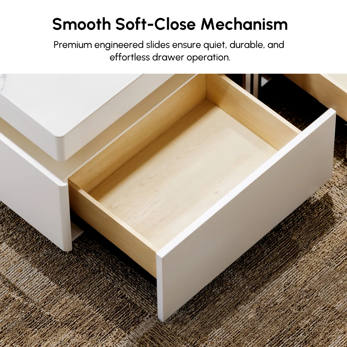 Trimied 43" Modern Black Square Storage Coffee Table Stone Top & 4 Wood Drawers — image 19
