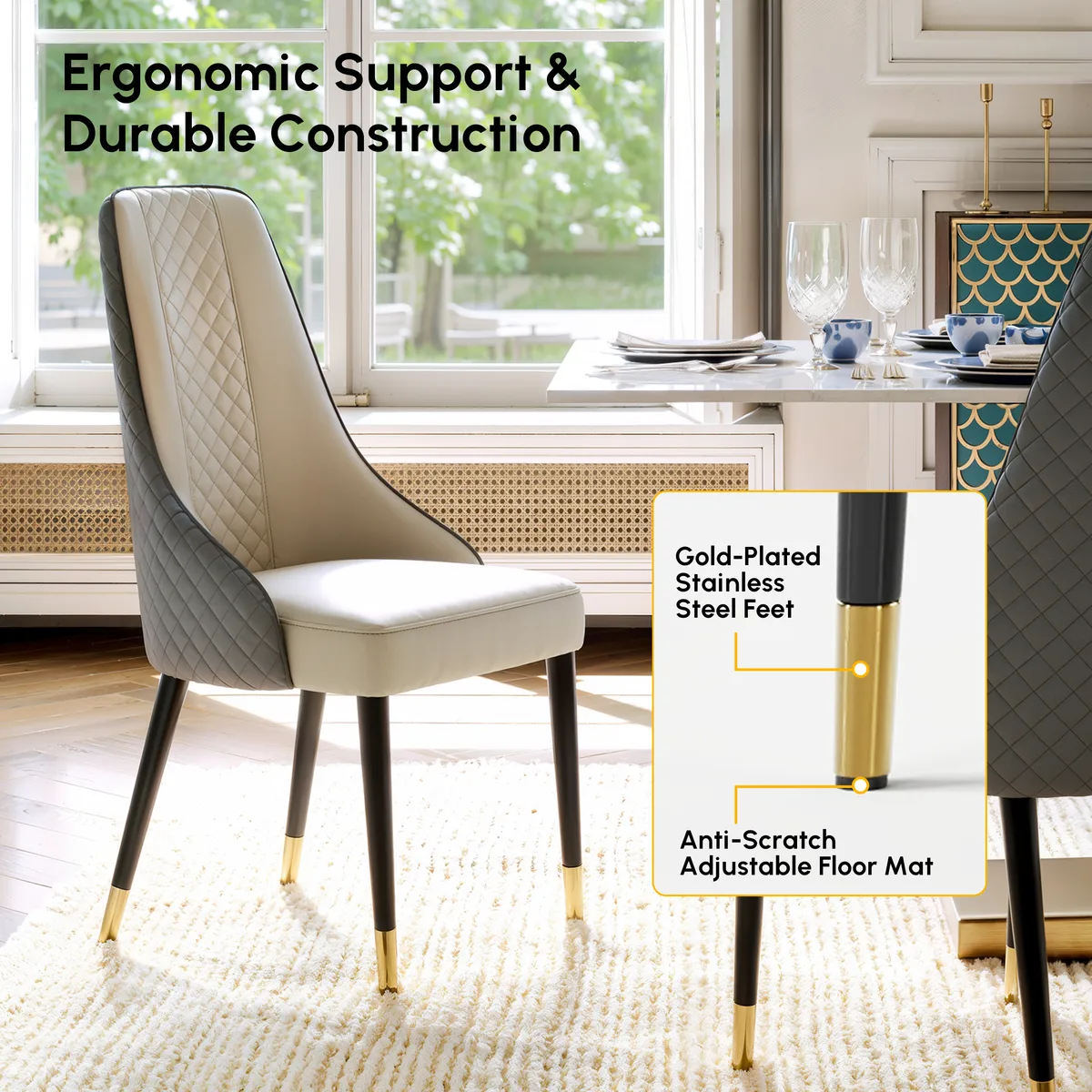 Diamic Black Faux Leather Dining Chairs with Upholstered — image 20