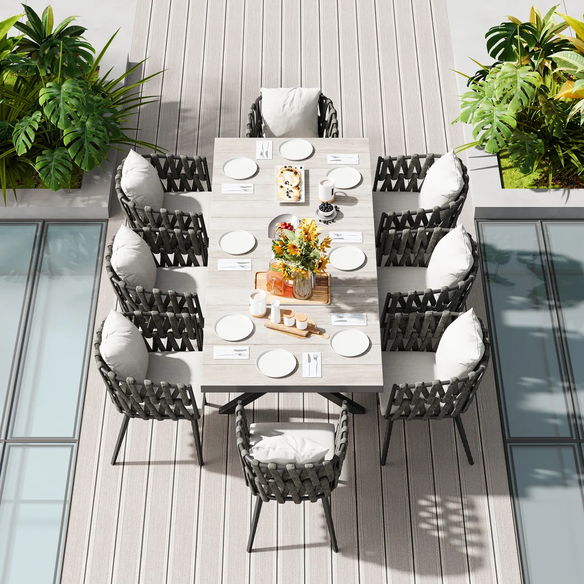 7-Piece Outdoor Extendable Dining Set with 6 Rope Weave Chairs in Gray(64"-84") — image 22