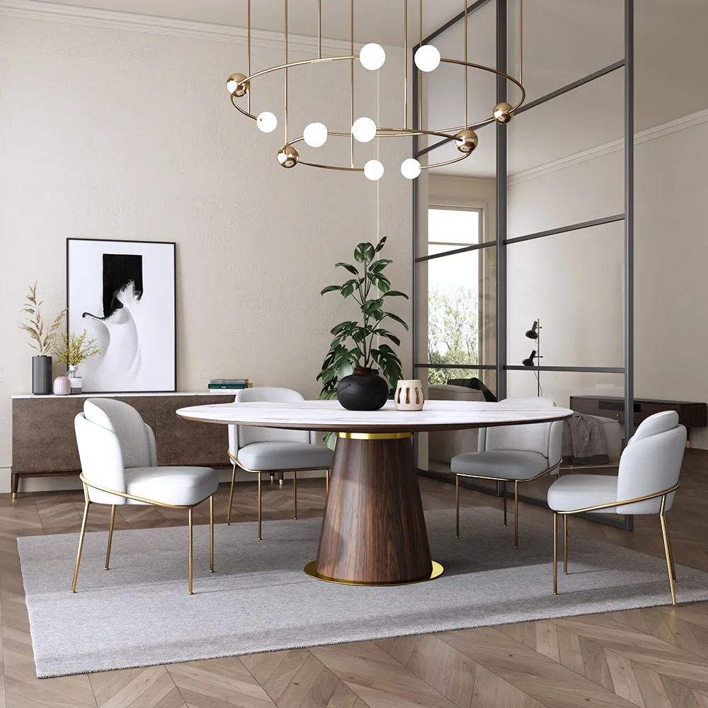 Mid-Century Modern 7 Piece Dining Room Sets 48" Round Dining Table White 6 Side Chairs — image 3