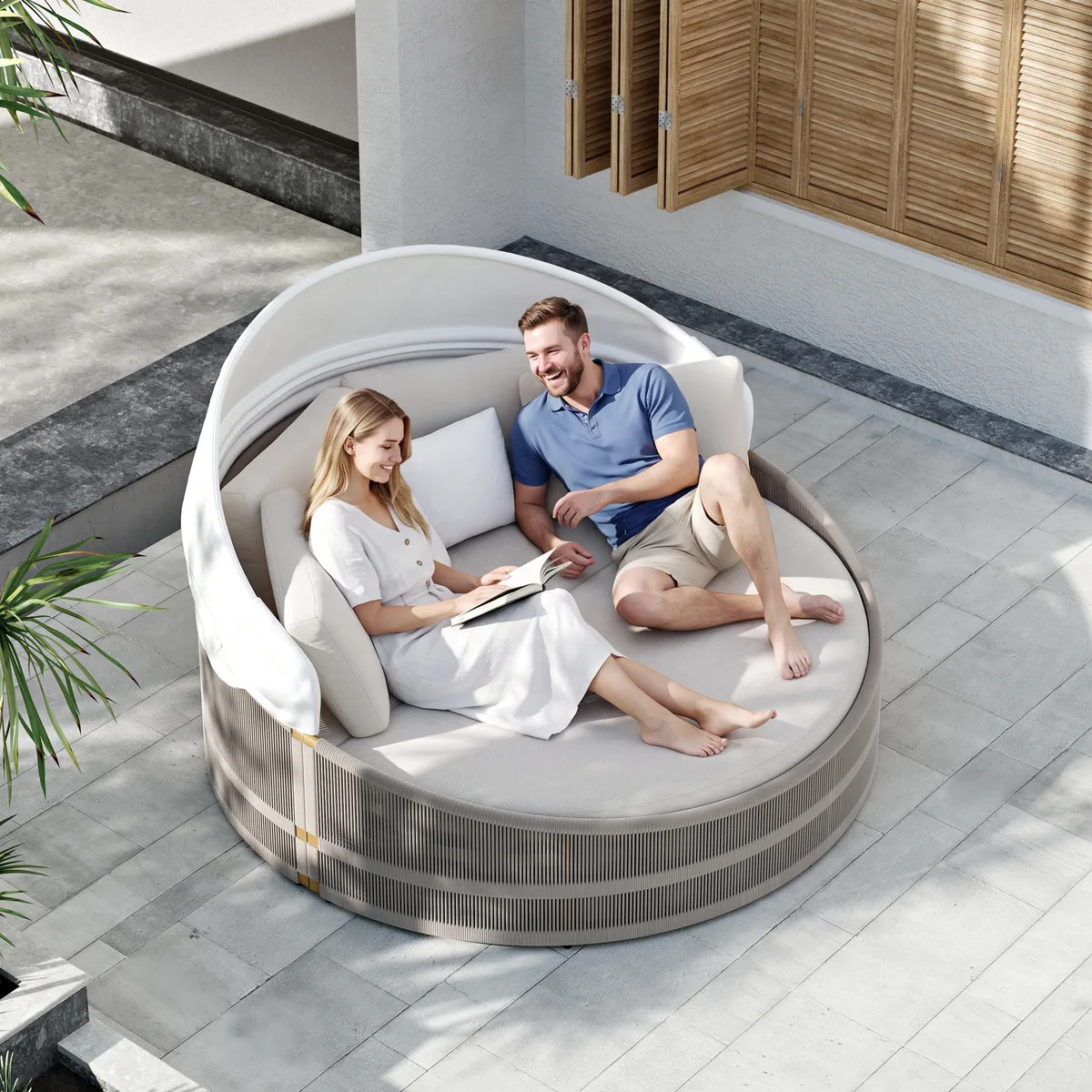 Costra Weatherproof Round Patio Daybed with Adjustable Canopy — image 19