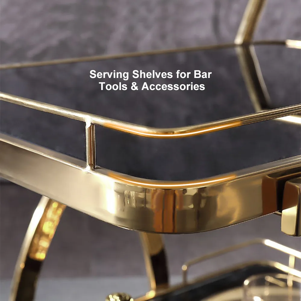 Rolling 3-Tier on Wheel Bar Cart with Handle in Black & Brushed Gold Style — image 8