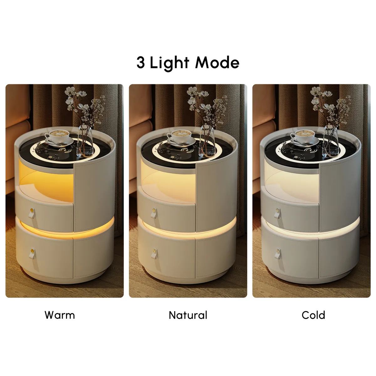 Modern Saddle Leather Smart LED Nightstand — image 15