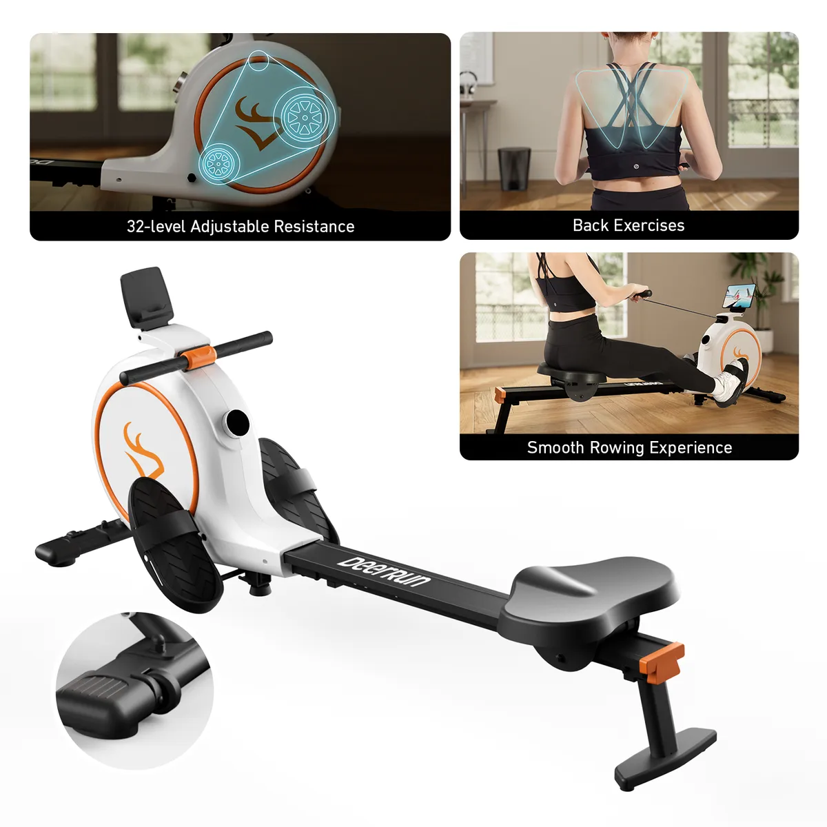 RW600 Adjustable Magnetic Resistance Long Slide Rail Smart Rowing Machine with PitPat — image 4