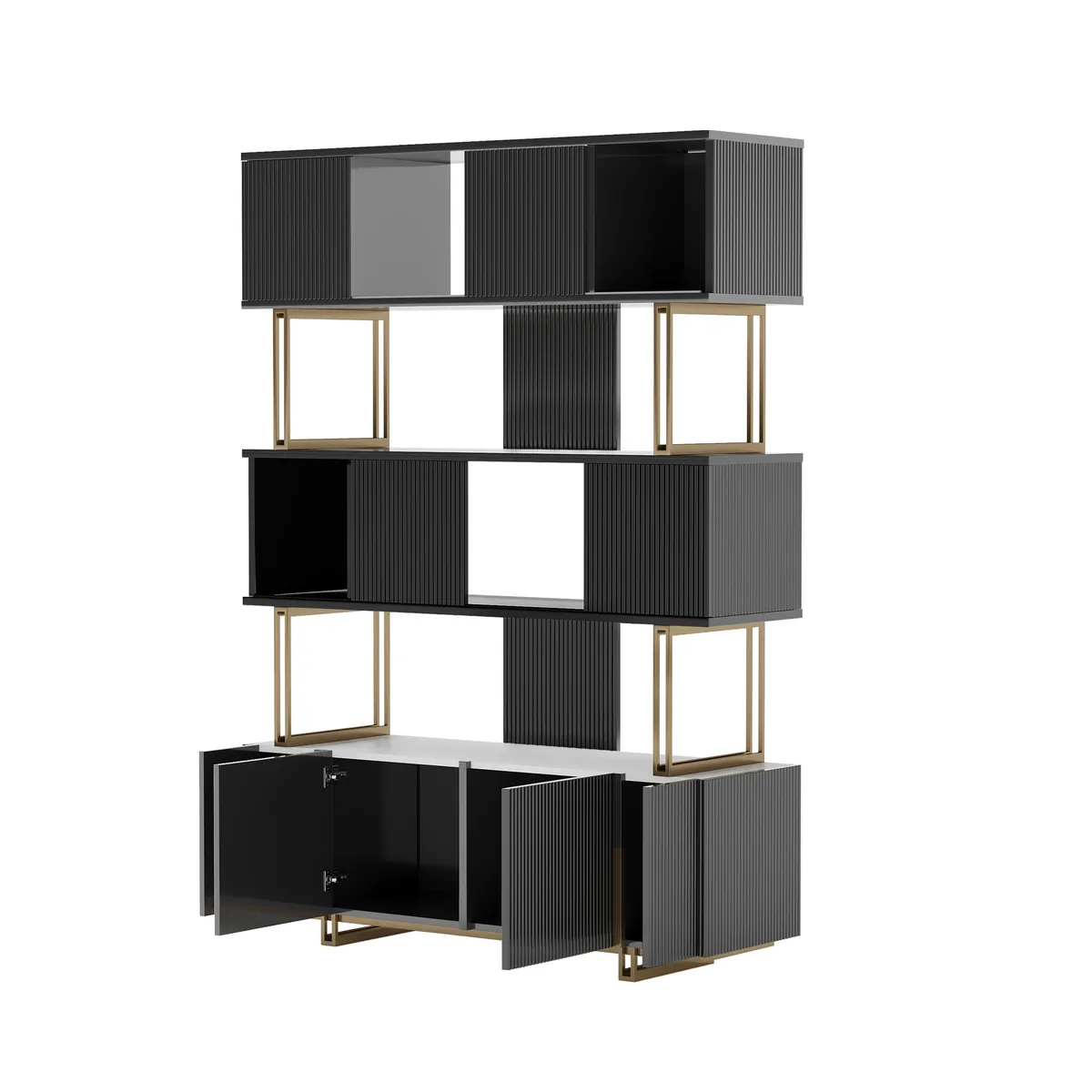 5-Shelf Off-white Bookshelf Etagere Tall Bookcase for Home & Office (72.8" High) — image 11