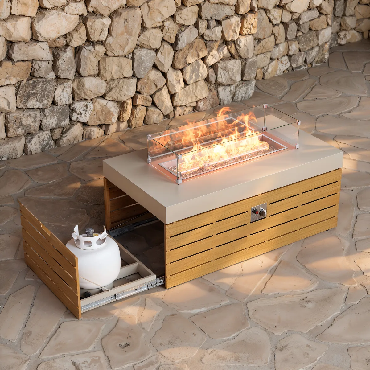 Tevara 39" Propane Gas Fire Pit Table with Glass Propane Gas Tank Cover Table — image 10
