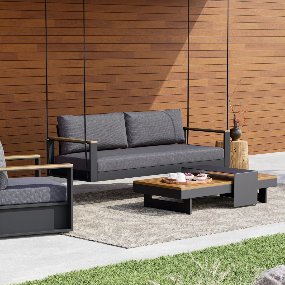 Tevara Outdoor Swing Sofa in Sand with Cushion & Black Cover — image 3