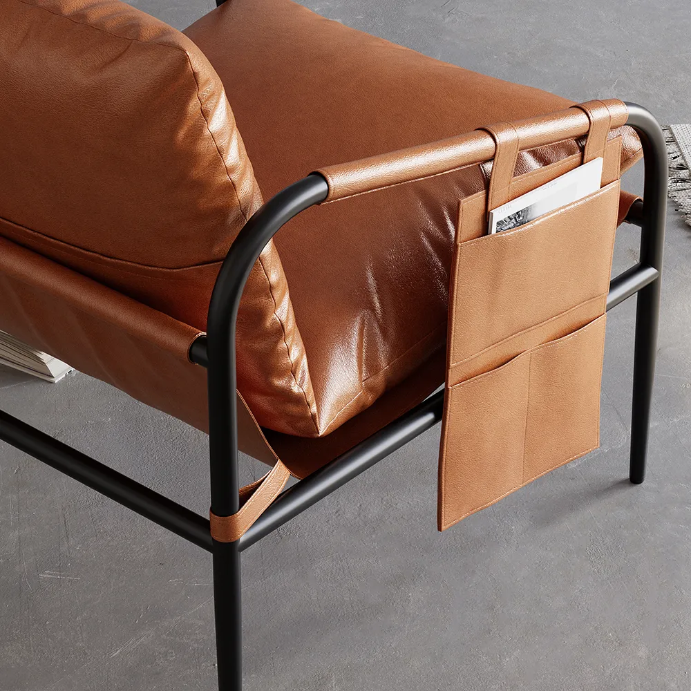 Mid-Century PU Leather Accent Chair Armchair with Metal Leg in Black & — image 6