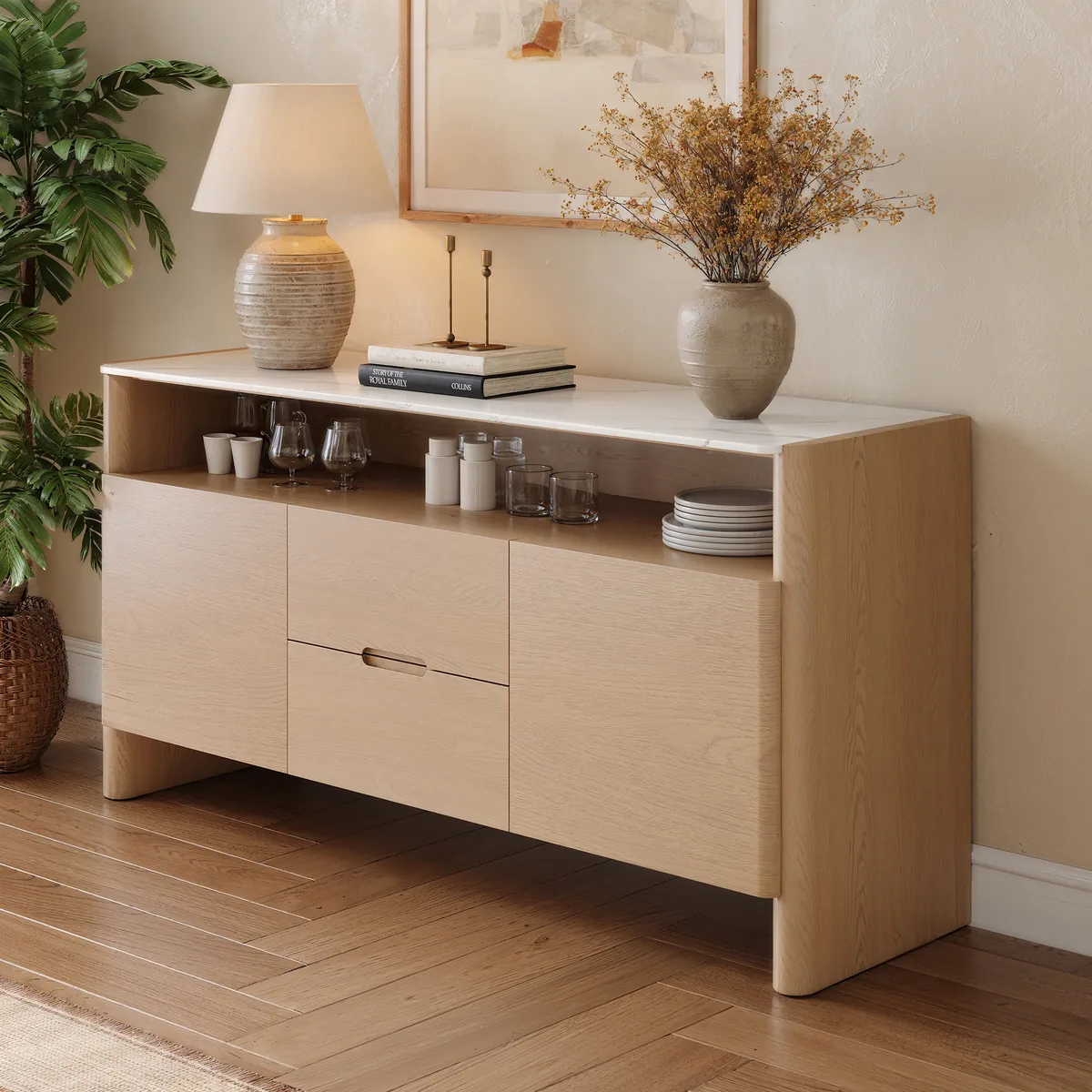 Arvona 63" Sintered Stone Sideboard with Open Storage & Adjustable Shelves — image 5