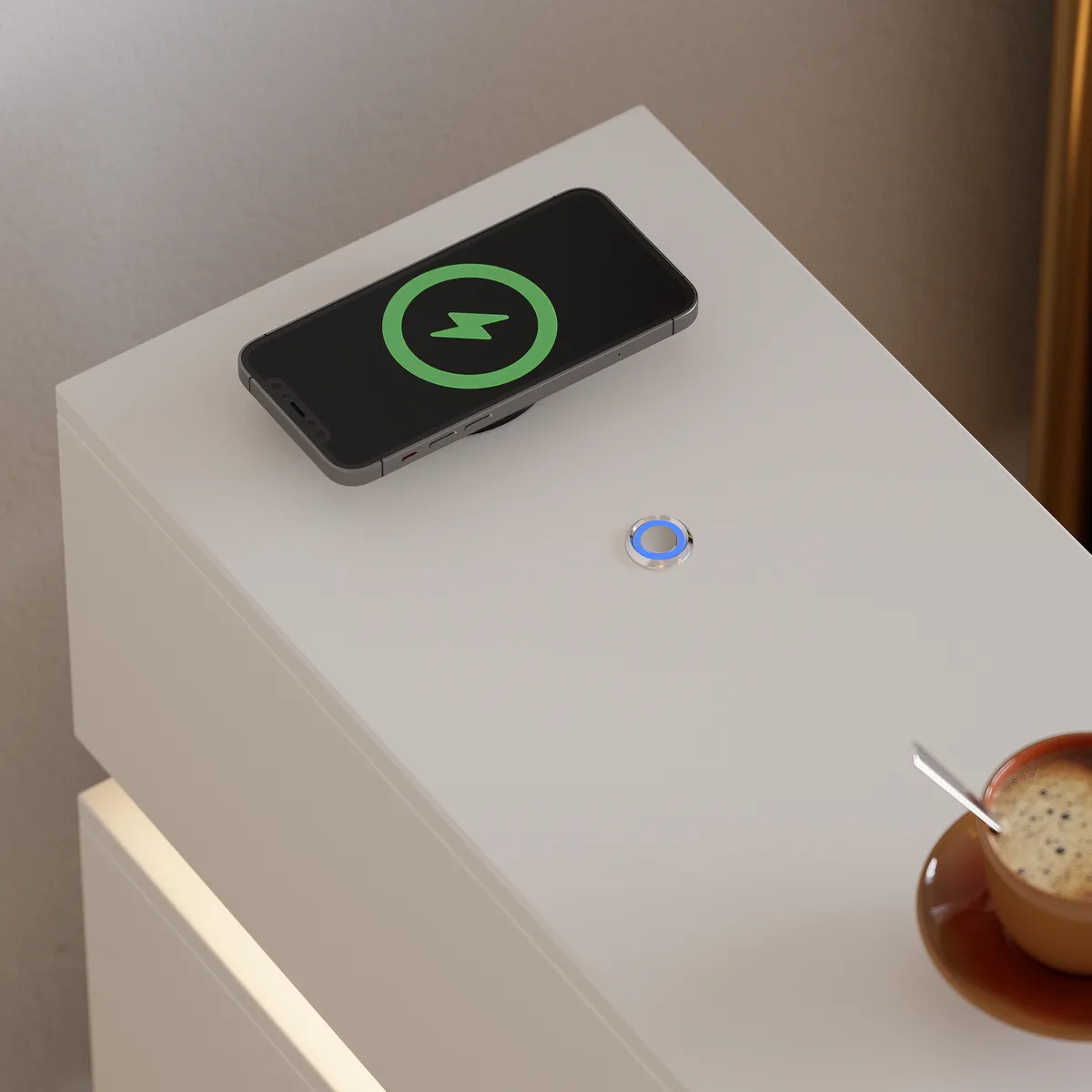 Narrow Smart 3-Drawer Nightstand with Charging Station Bedside Table with Light — image 9