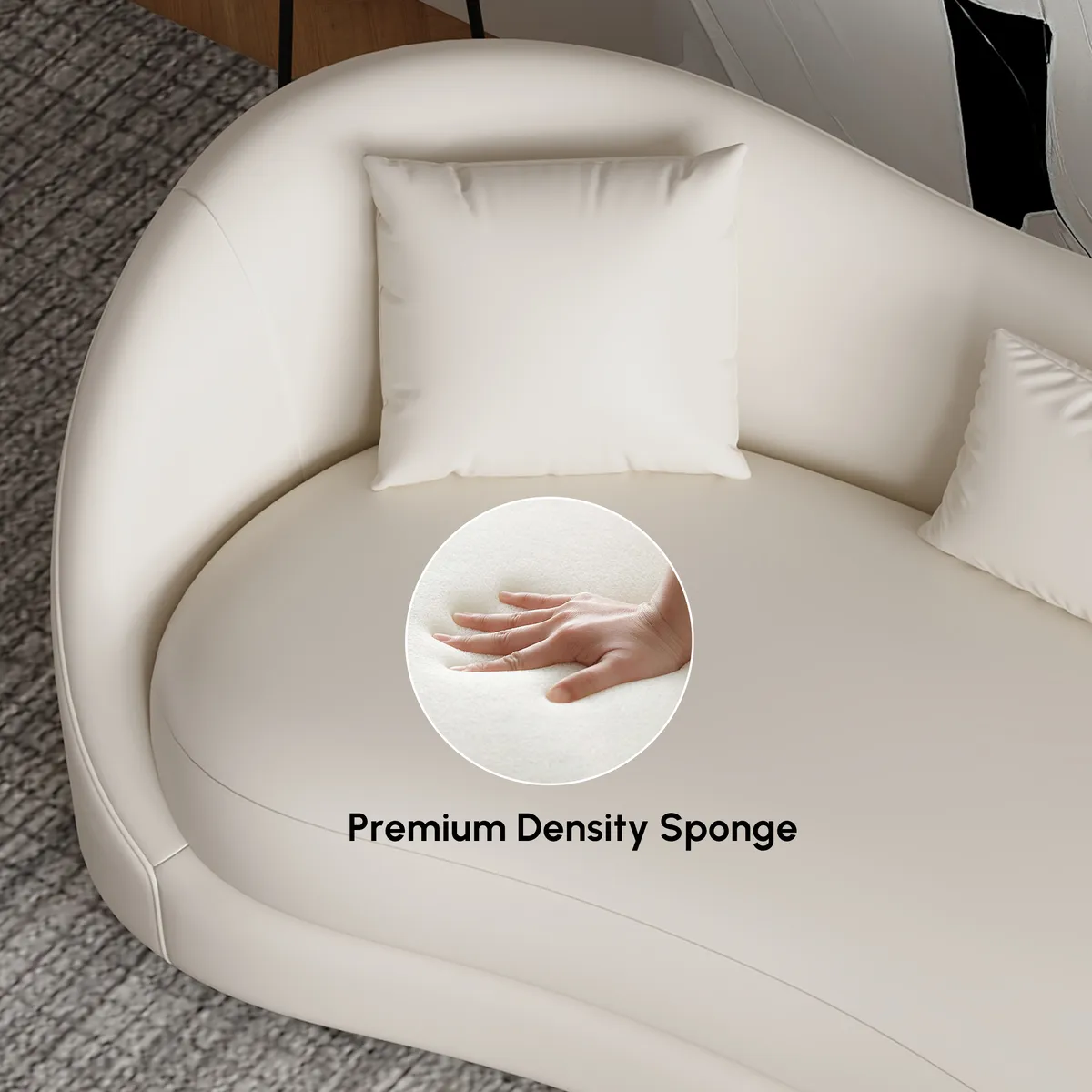 84" Performance Leather Curved Upholstered Sofa with Pillows — image 7