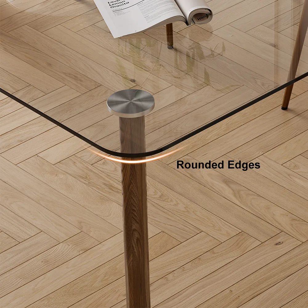 71" Rectangle Glass Dining Table for 8 Person Walnut Solid Wood 4-Legs — image 9