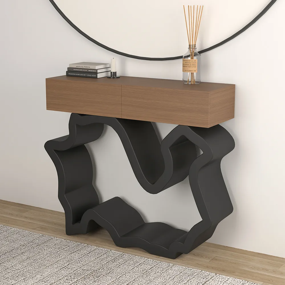 39.4" Modern Walnut & Black Console Table with Drawers — image 3