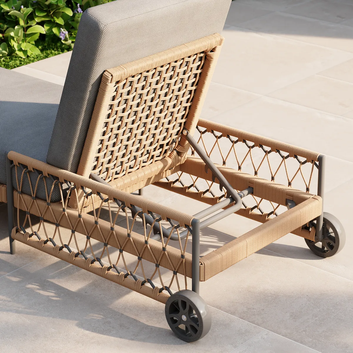 79.5" Ropipe Outdoor Rope-Woven Lounge Chair with Adjustable Backrest & Wheels — image 16