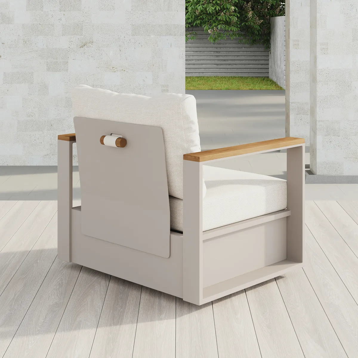 Tevara Teak & Aluminum Outdoor Swivel Chair Modern Yard & Patio Furniture in Gray Cushion Included — image 27