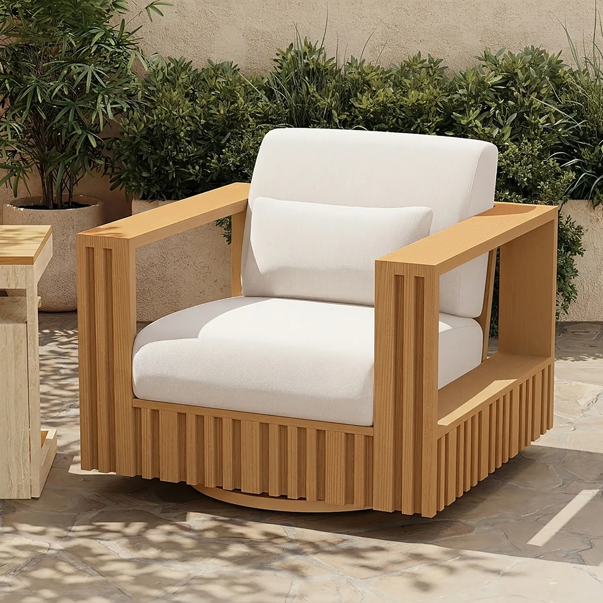 Flutera Modern Outdoor Sculptural Fluted 360-Degree Swivel Accent Chair