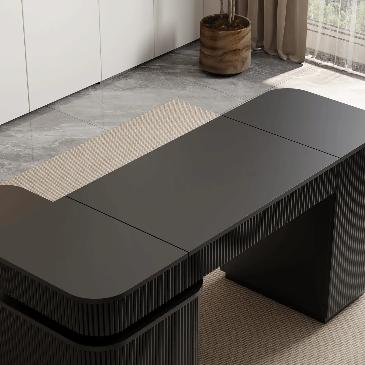 Modern 65" L-Shape Natural Executive Desk with Right-Side Cabinet — image 8