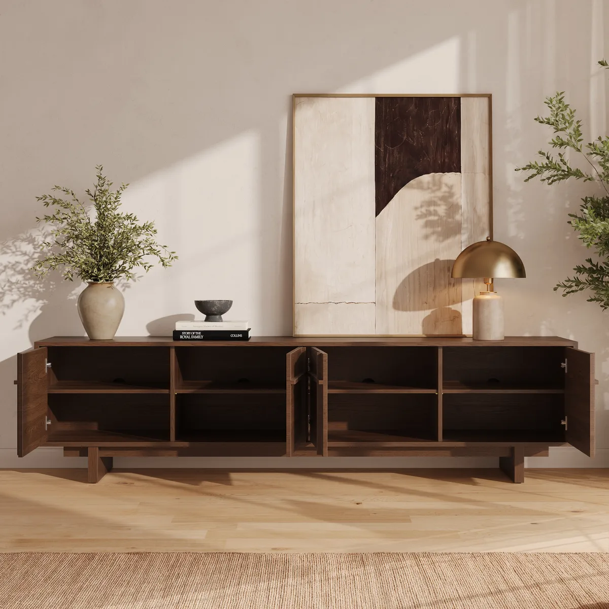 Panvyr 80" Ash Wood Walnut TV Stand with Storage — image 3